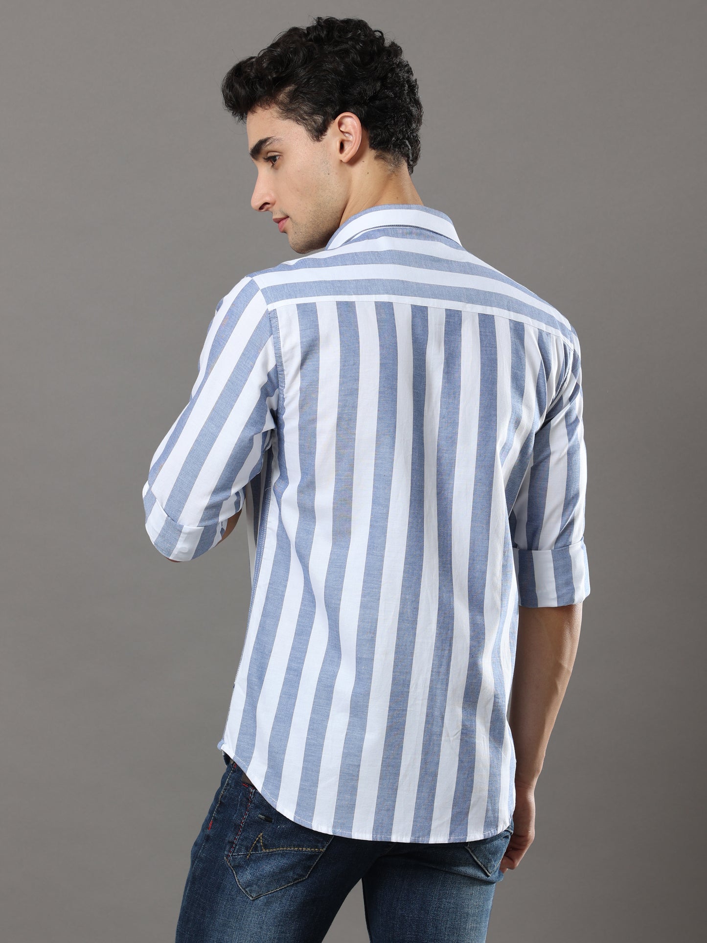 Dark Blue And White Stripes Shirt