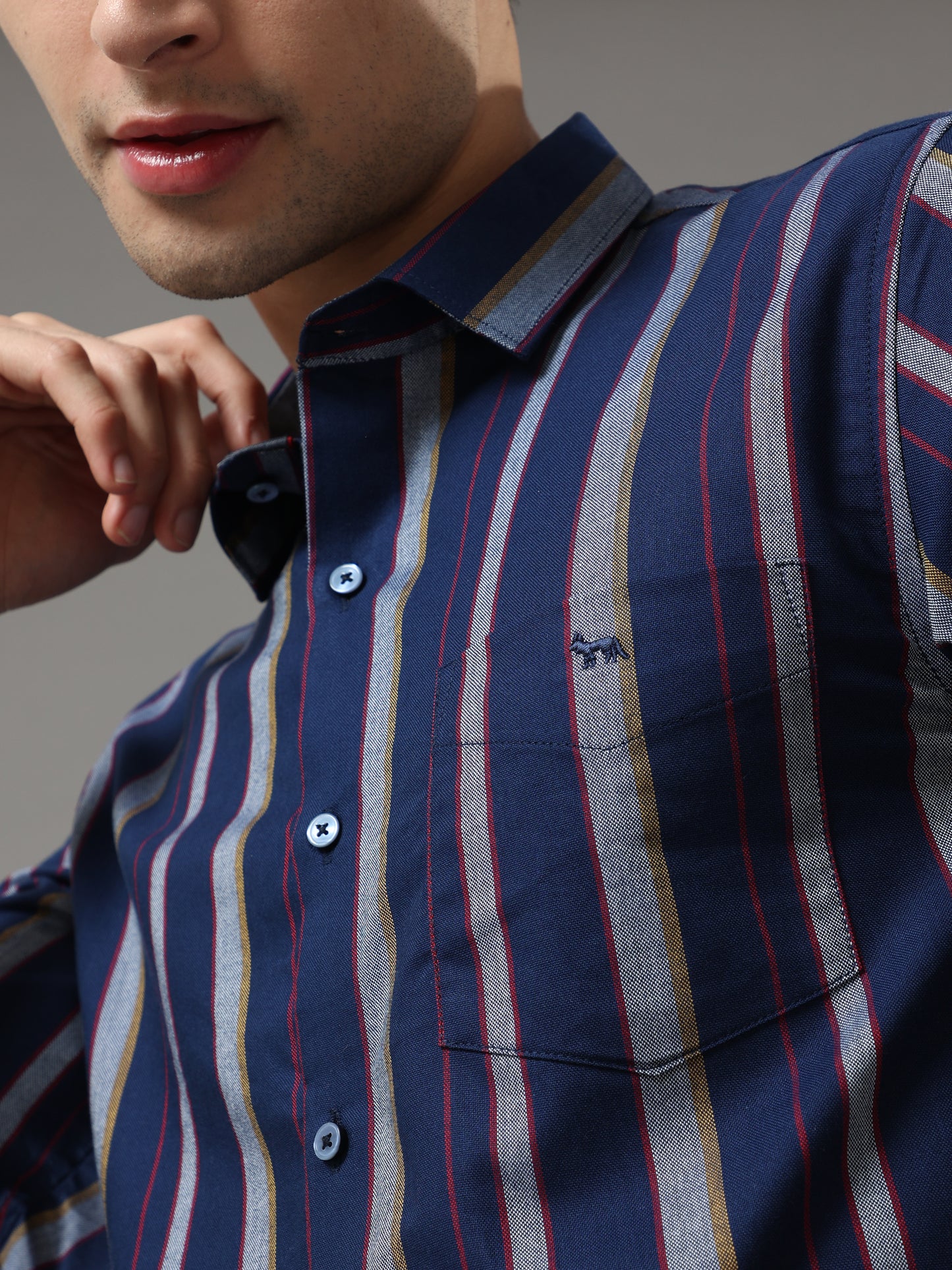 Blue And Grey Stripes Shirt