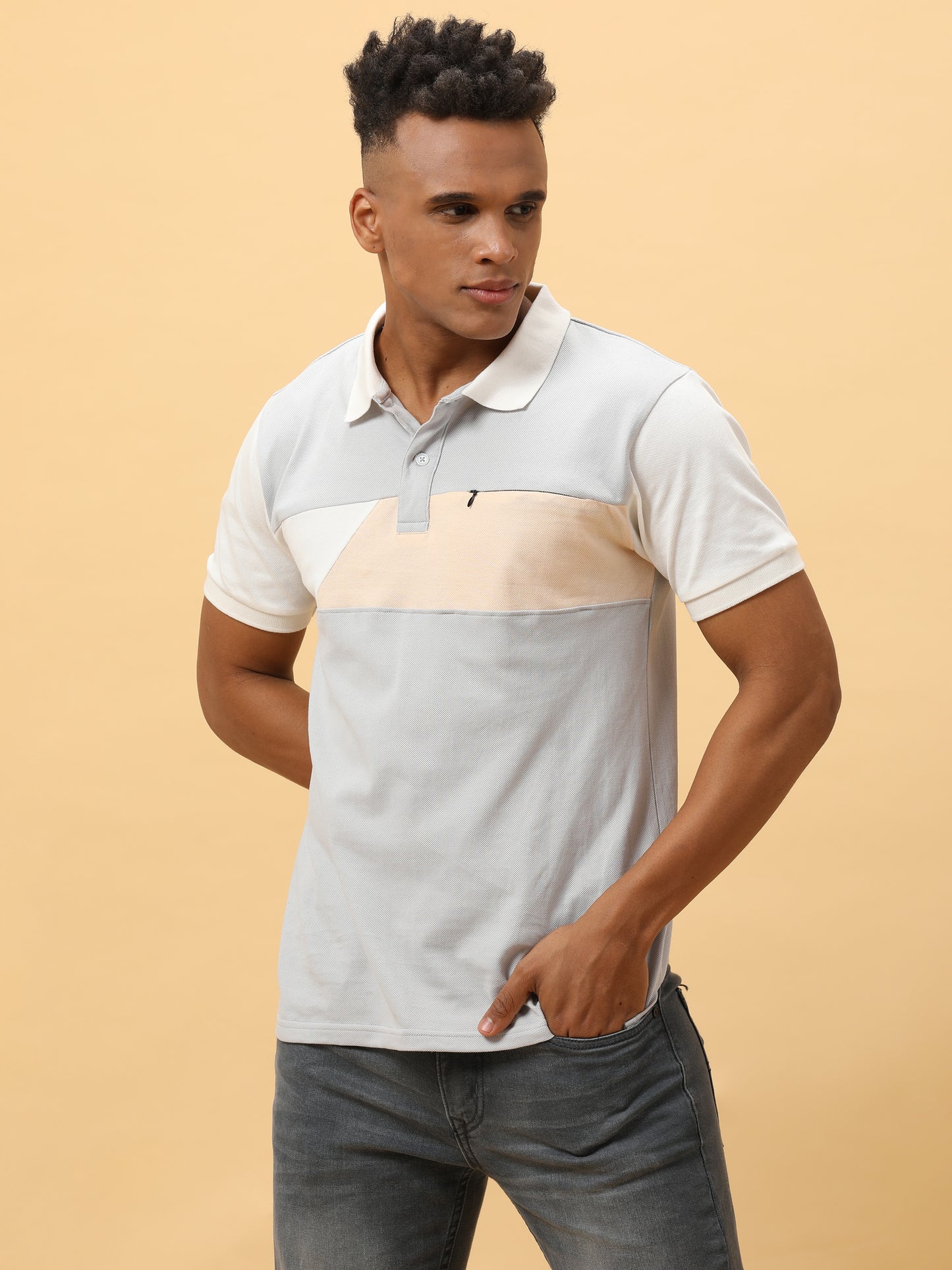 Grey Polo Shirt With Zipped Pocket