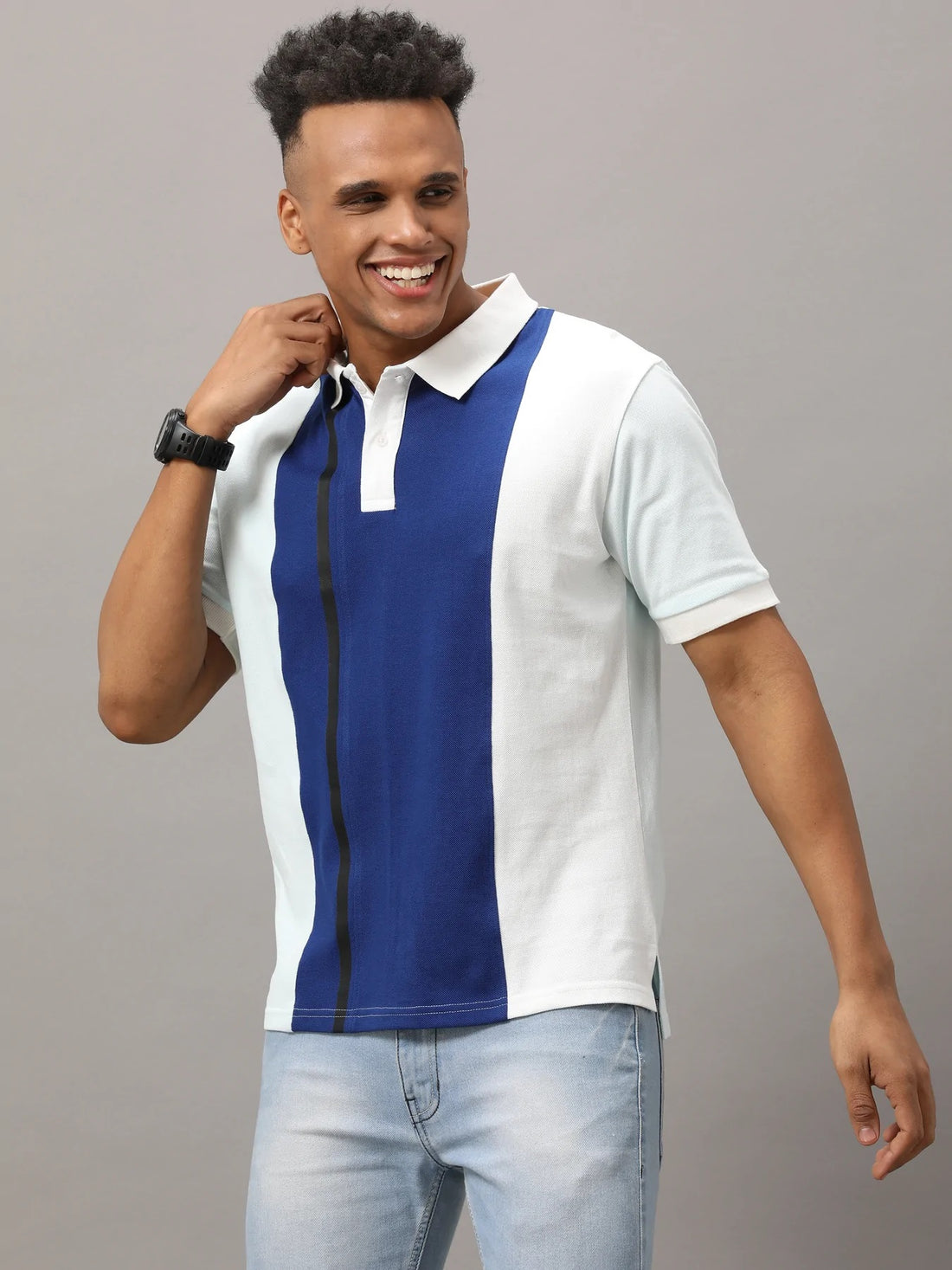 Get Best Blue Polo shirt with colour-blocking