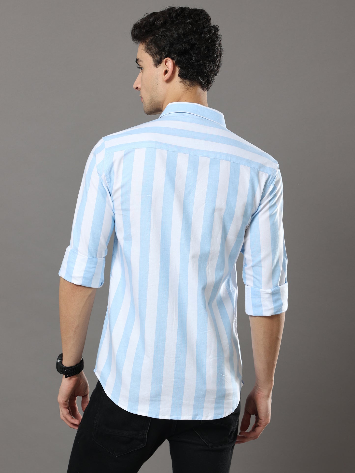 Sky Blue And White Stripes Shirt