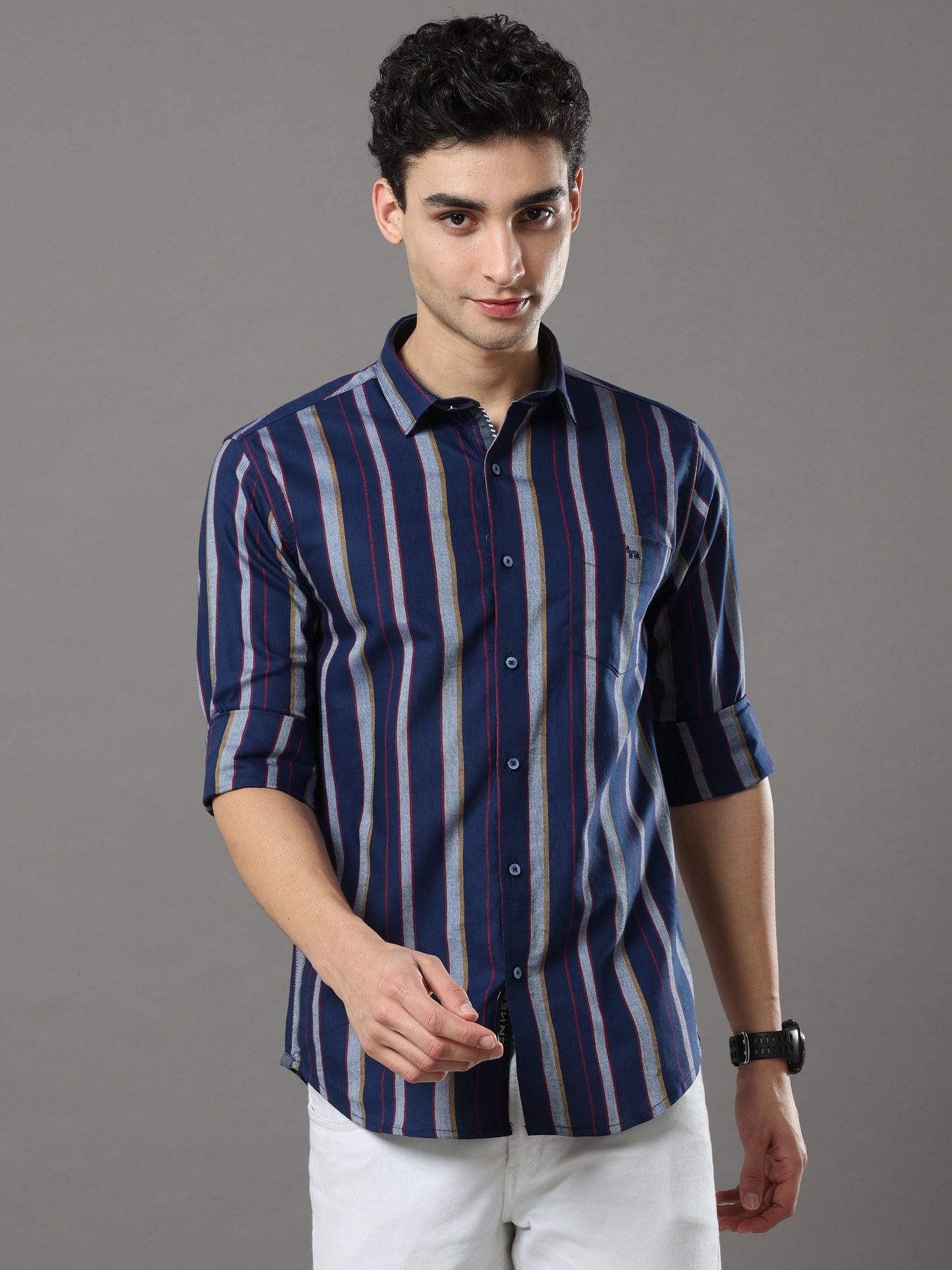 Blue And Grey Stripes Shirt